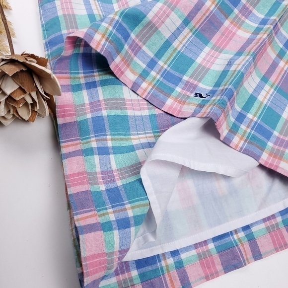 Vineyard Vines Blue Pink White Plaid Linen Blend Girls Pocketed Lined Dr… - Picture 10 of 12